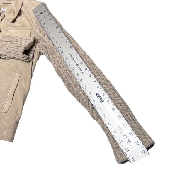 ecru Academia Suede Sweater Knit Jean Jacket Chamois Leather Wool Luxury - Picture 7 of 9